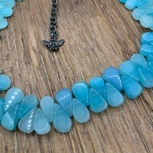 Aqua Chalcedony Tear Drop Shaped Gemstone Collar Necklace